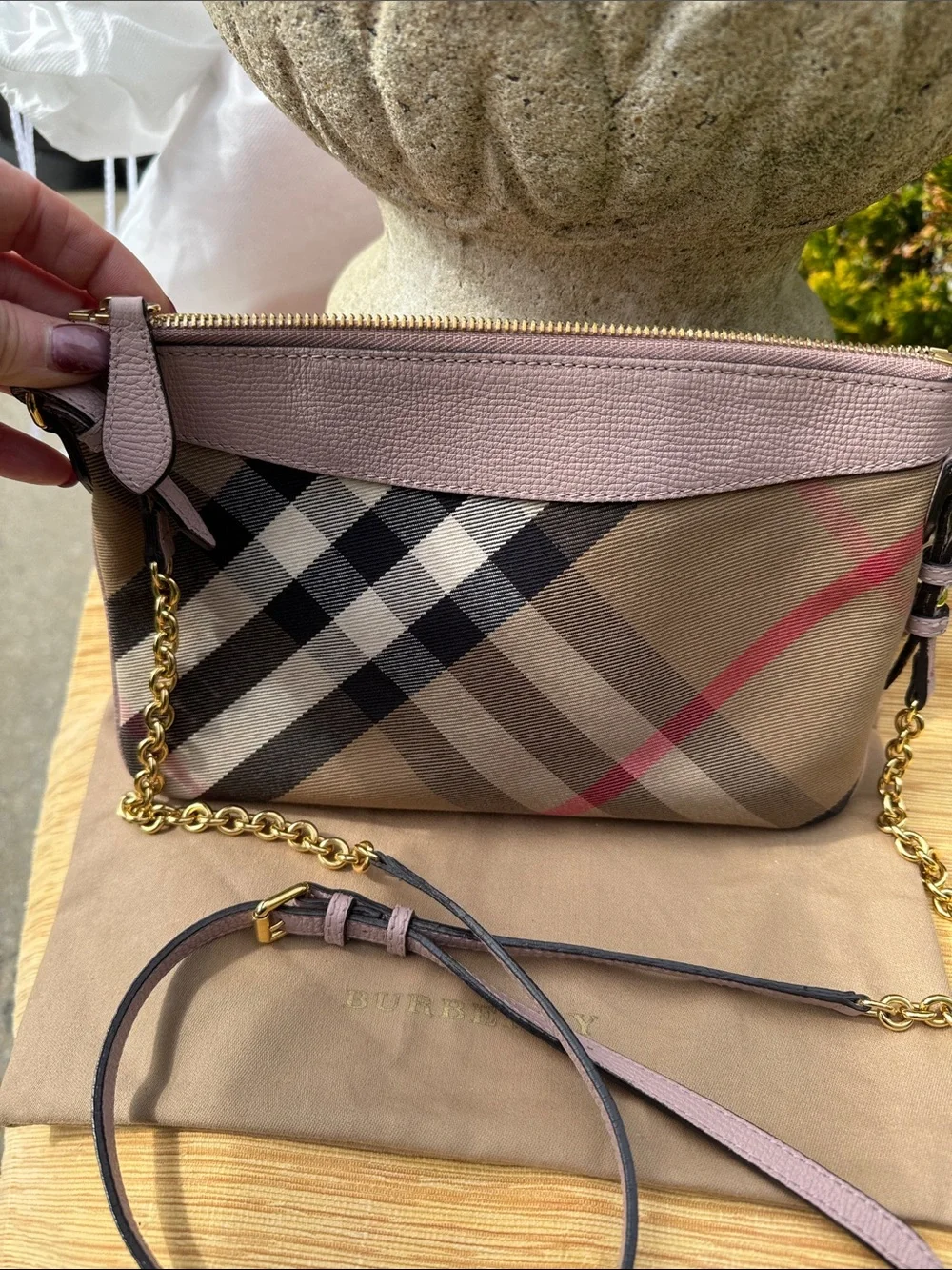 Burberry Pink Sequin Check Canvas Crossbody Purse - Picture 13 of 13